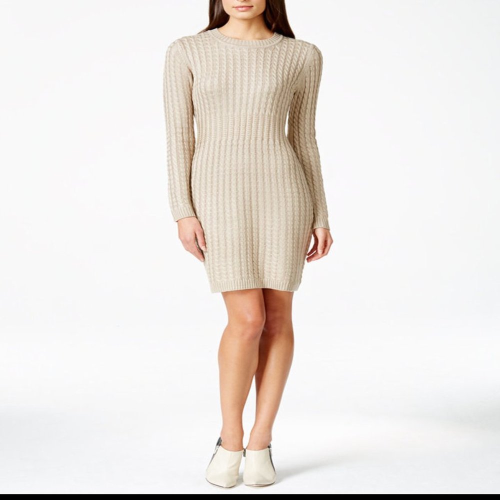 CREW NECK CABLE KNIT SWEATER DRESS